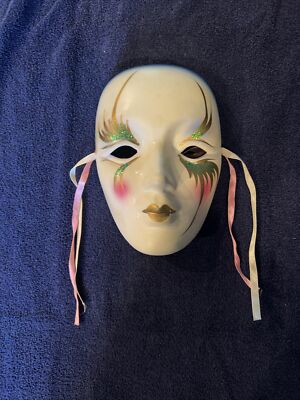 Decorative Mardi Gras mask 7.25  x 5  green,Gold And Red With Ribbons