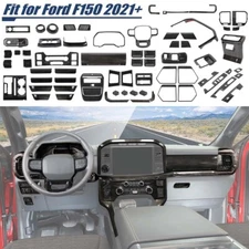 Black Wood Interior Console Full Cover Trims Decor Molded For Ford F150 2021+
