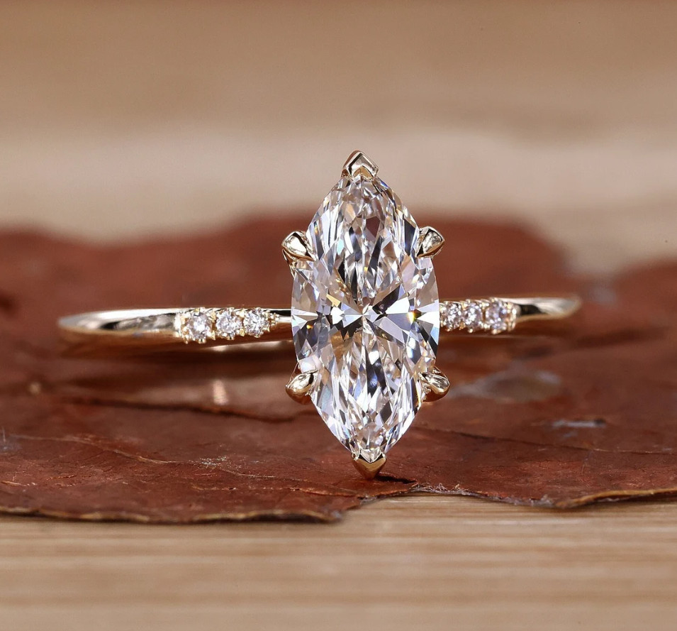 14K White Gold Diamond Ring 1.30 Ct IGI Certified Lab Created Marquise Cut