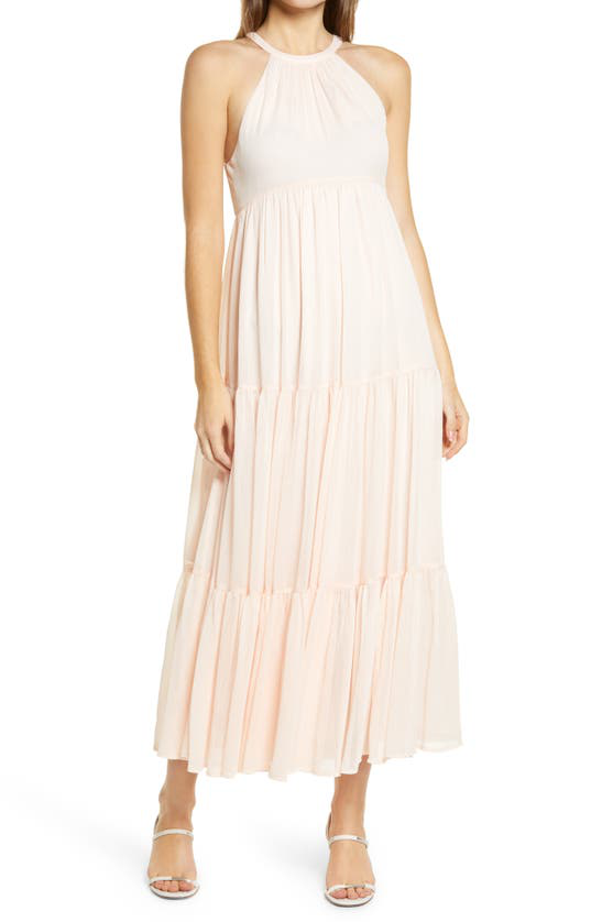 NEW CHELSEA28 Pink Creole TIERED Chiffon ROMANTIC Prairie MAXI DRESS XS