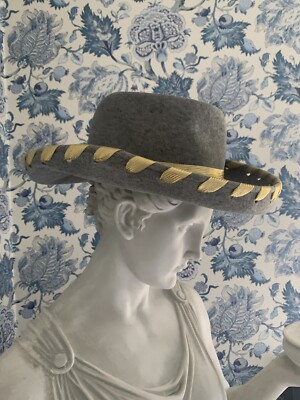 Whittall & Shon Gray Grey doeskin Felt Wool Hat with Gold 