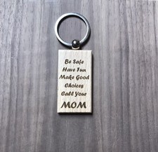 Custom Engraved Key Chain Personalize Laser Wood Gift Kid Wife Husband Dad Mom
