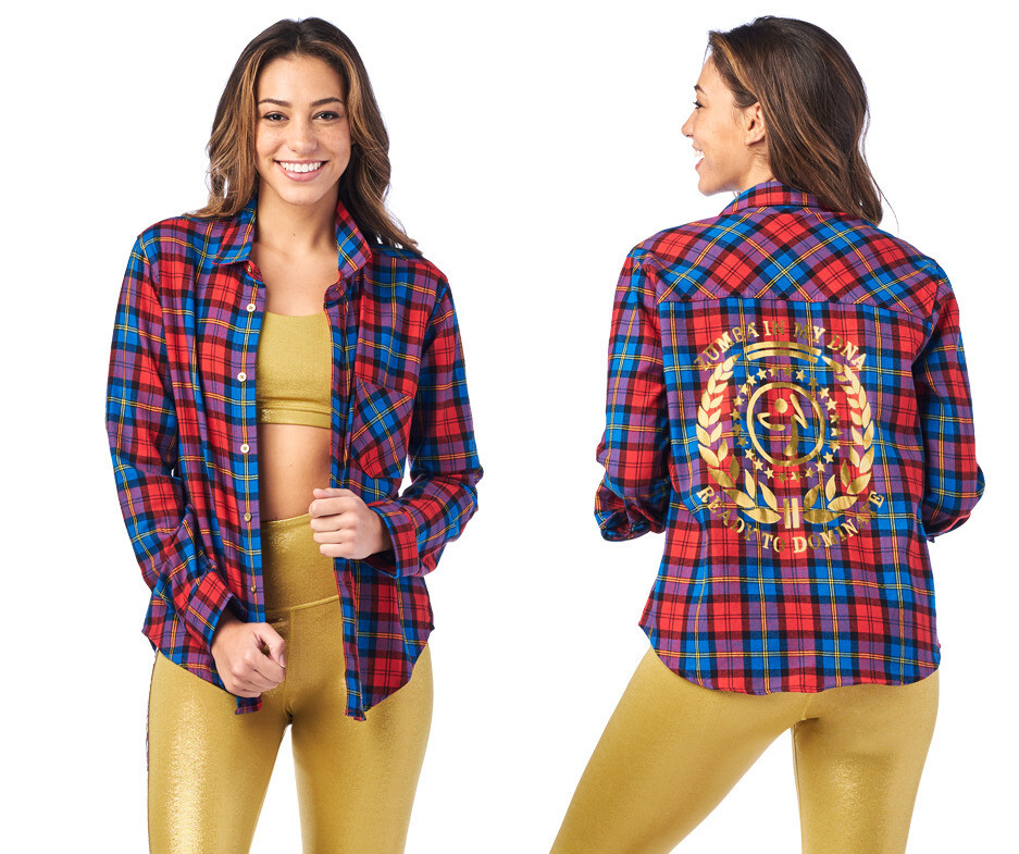 Zumba Crazy Happy Dominate Flannel Button Down Shirt RARE EliteZW Unisex M L XL image 9
