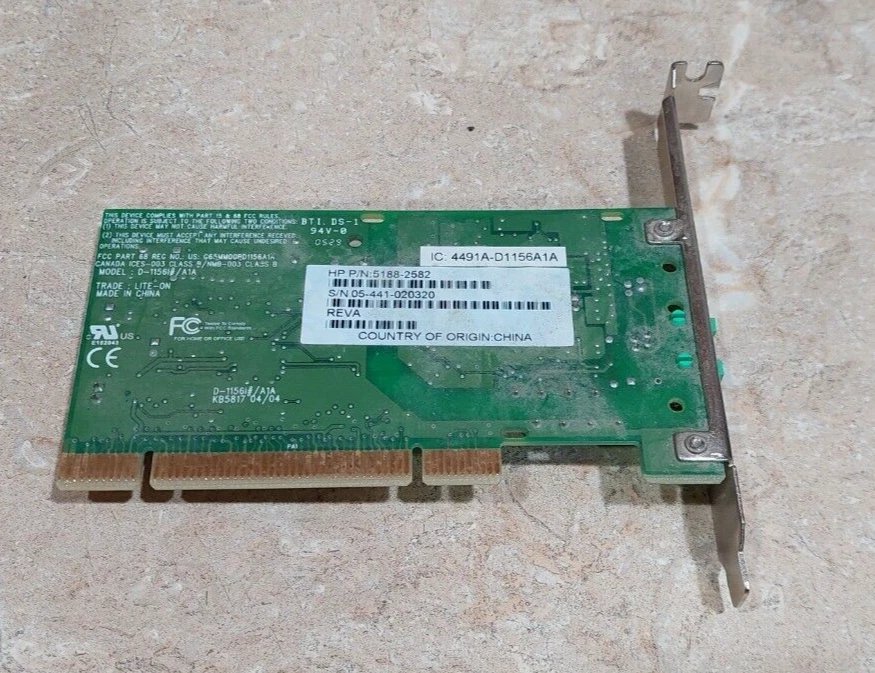 HP Pavilion Presario PC D-1156 Modem D-1156I#/A1A 5188-2582 Agere Systems 56K - Image 2 of 3