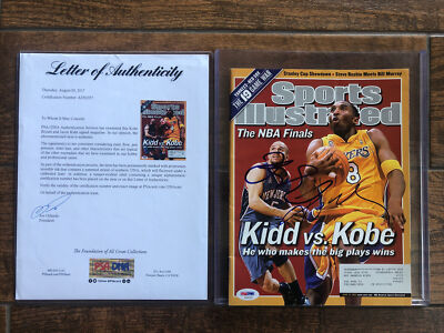 LA LAKERS Kobe Bryant NEW Jersey Nets Jason Kidd DUAL signed SI magazine  PSA