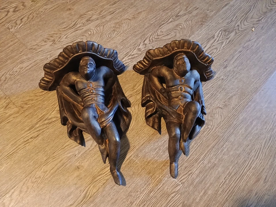 Juego de estantes de pared Blackamoor europeos vintage de 22 pulgadas Foto 2 de 4