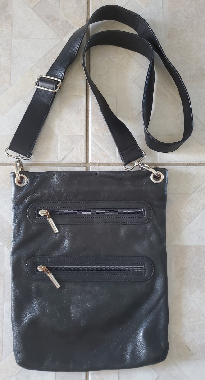 Margot Crossbody Bag Black Genuine Leather Top Zip Me… Gem