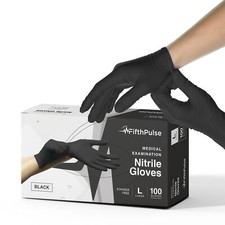 Fifth Pulse Nitrile Exam Latex Free  Powder Free Gloves - Black