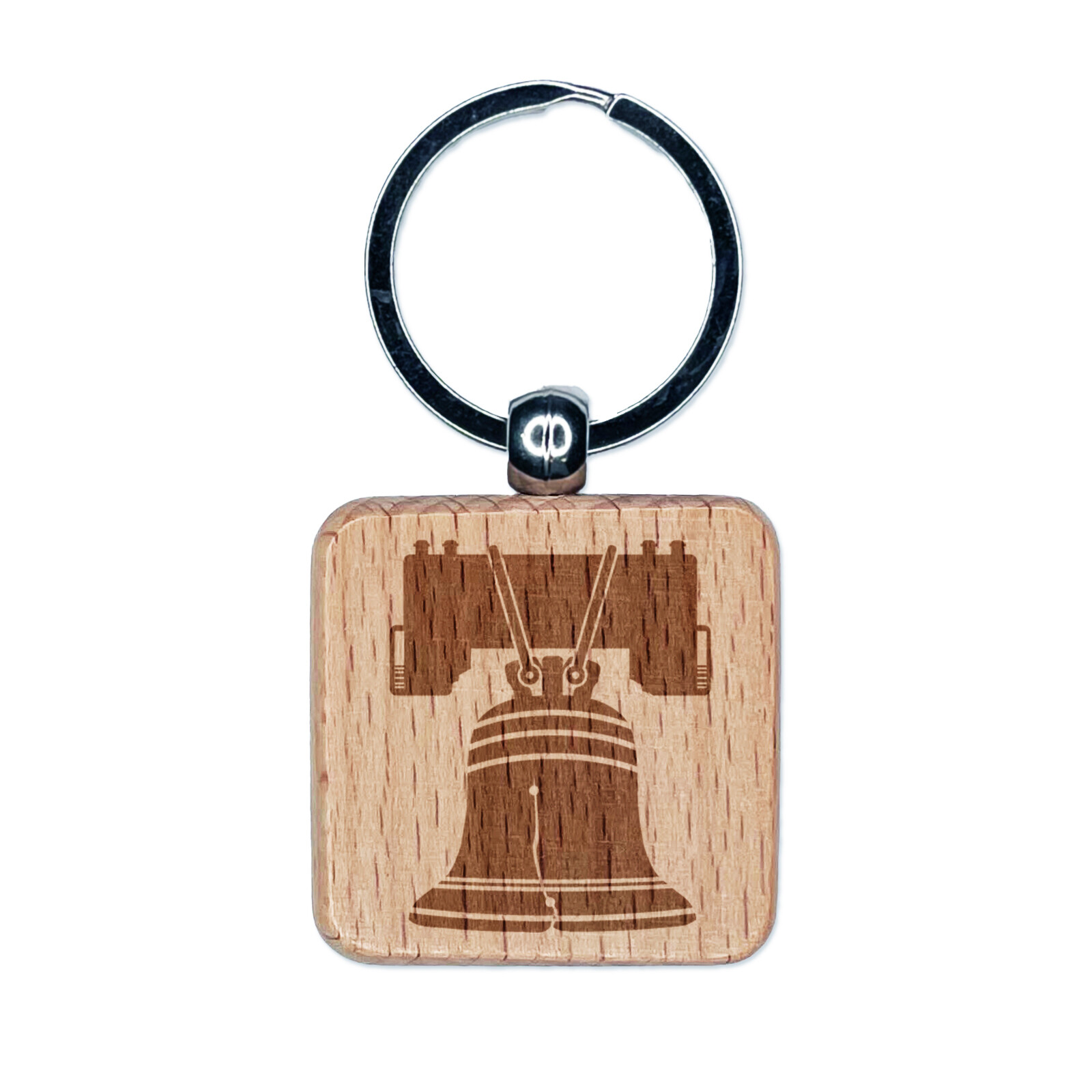 Liberty Bell Philadelphia Landmark America Engraved Wood Square Keychain