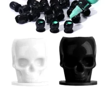 200pcs #10 Black & White Plastic Skull Shaped Ink Cups Tattoo PMU Pigment Holder