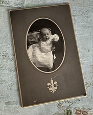 Antique 9x6 Cabinet Card Photo Baby In White Dress Late 1800  s or Early 1900  s