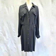 Monica Heart vintage 80s black crinkle utility slouchy knee length dress size 12