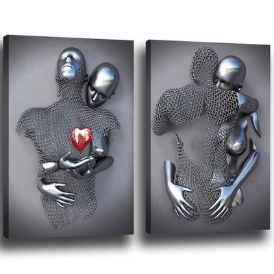 Frameless Love Heart 3D Metal Effect Black Art Wall Decor Modern Gallery