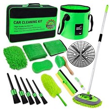 17Pcs Car Wash Kit,62" Car Wash Brush Mop with Long Handle,Car Cleaning Green