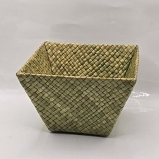 VTG GREEN Soft Woven Square Bamboo Basket Slanted Sides Countertop Small Basket