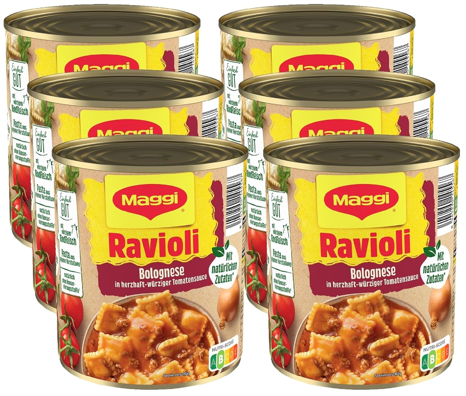 MAGGI Ravioli Bolognese, leckeres Fertiggericht mit würzigem Fleisch, 6 x 800g