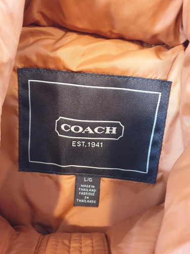Coach Down Puffer Vest Mens Large Orange Brown Nylon Quilted Zip Outdoor Jacket - Picture 5 of 12