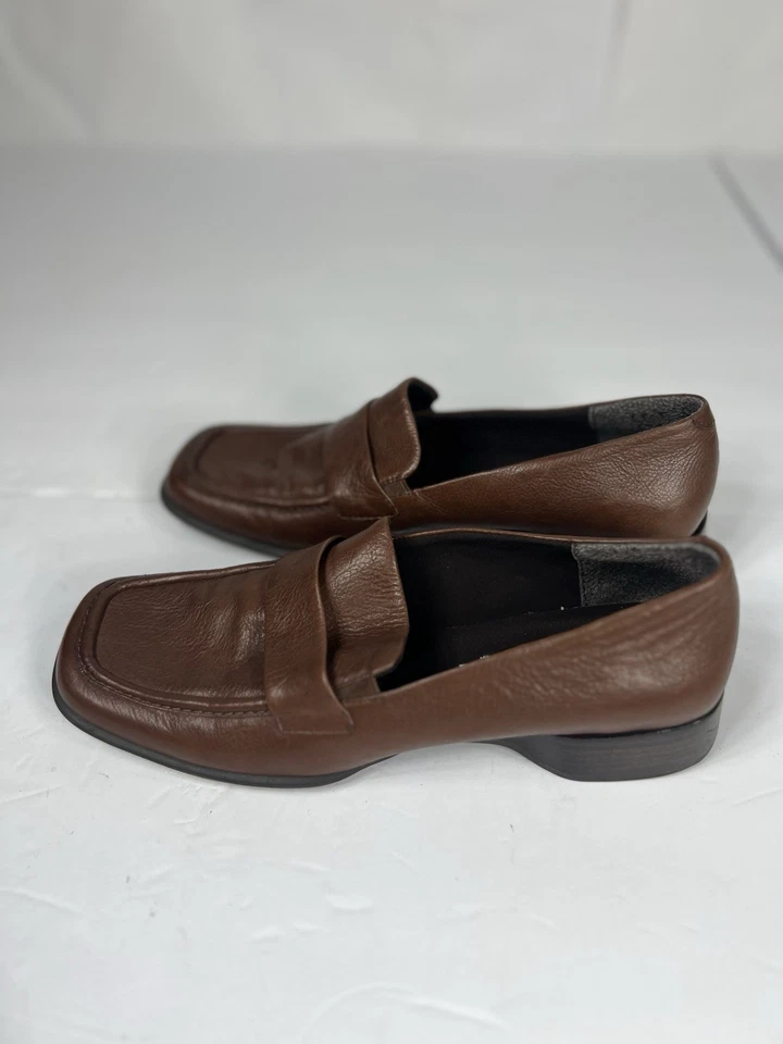 7 mocasines vintage y2K NINE WEST Cloud 9 cuero marrón punta cuadrada tacón bloque Foto 4 de 4