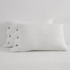 Linen Pillow Cases Standard Size - 20"x 26" Pillowcase Set of 2, Button Closu...
