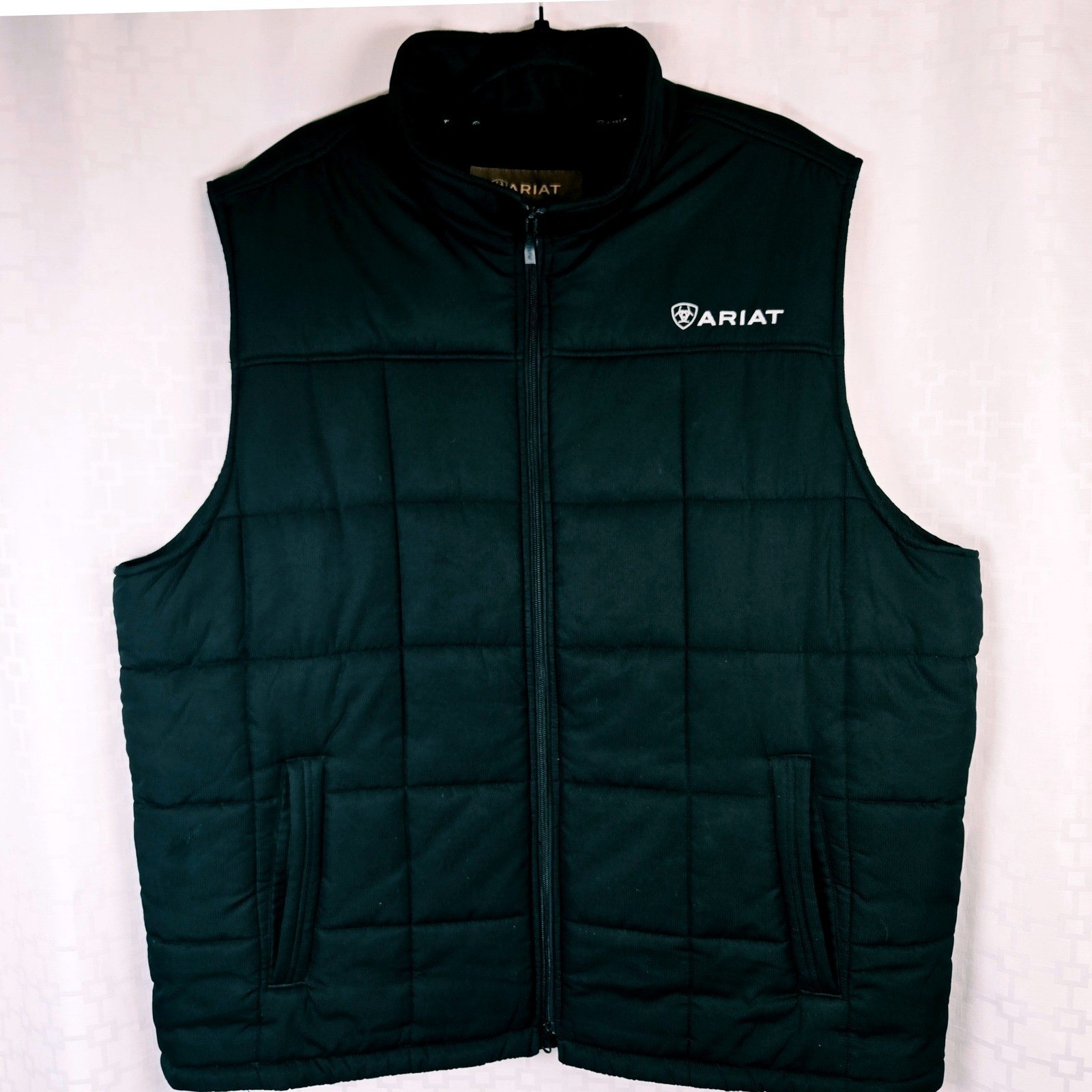 Ariat Mens XXL Black Quilted Puffer Vest Fleece Lined Mock Neck Full Zip Logo
