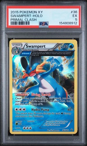 2015 POKEMON XY PRIMAL CLASH #36 SWAMPERT-HOLO PSA 5