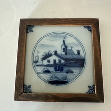Framed Delft Blue Tile A Traditional Dutch Tin-glazed Earthenware Hand Painted