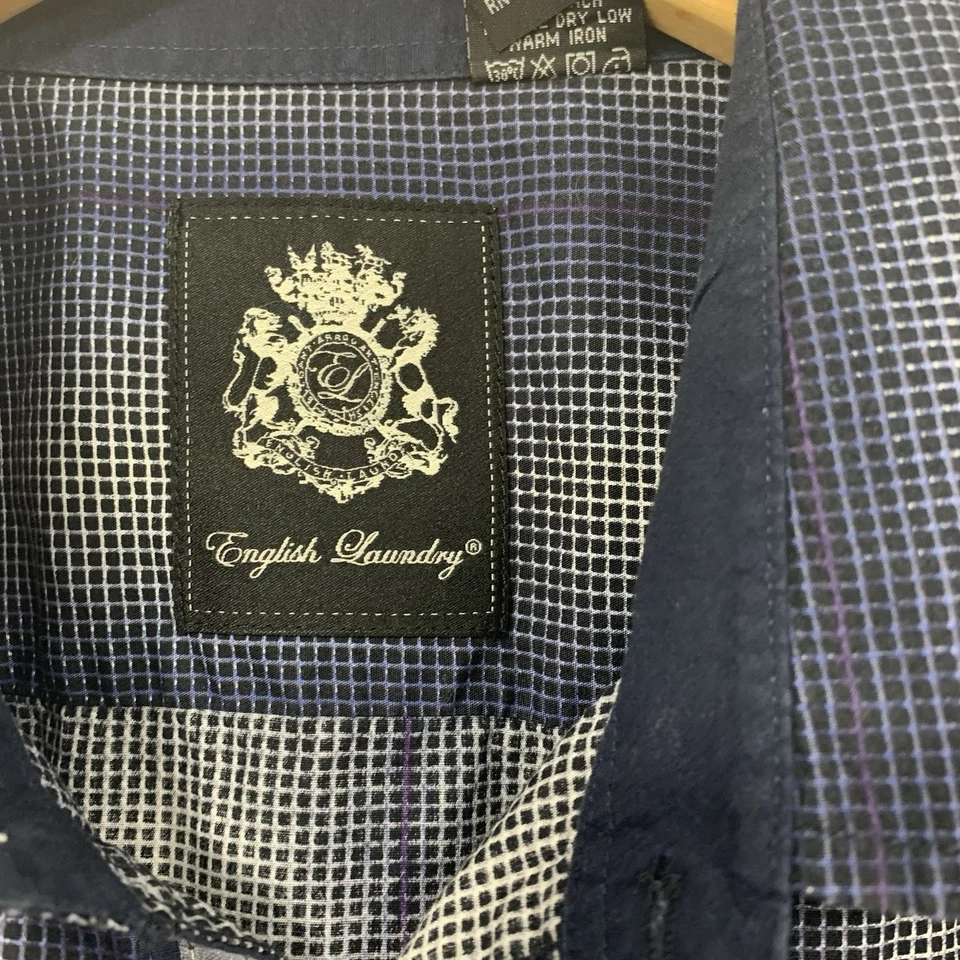 English Laundry Long Sleeve Cotton Plaid Blue Dress Shirt Size XL - Image 2 of 4