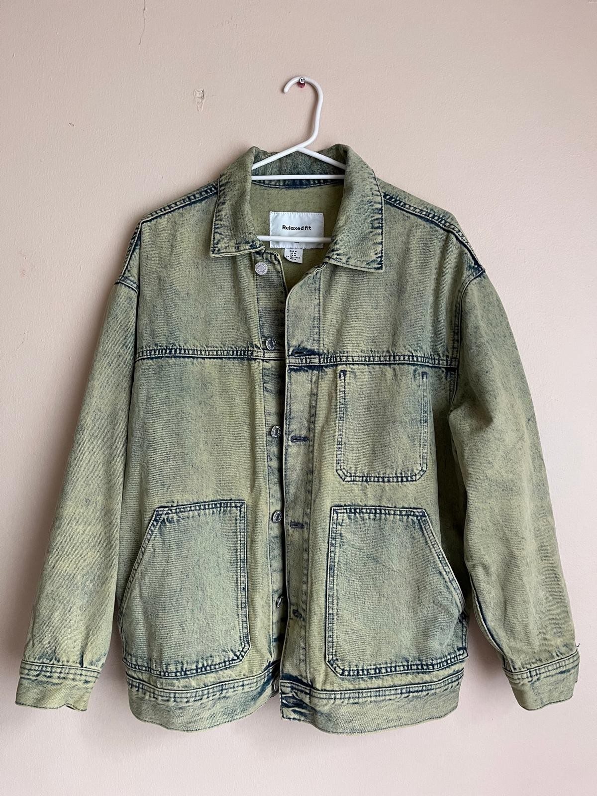 H&M greenish bleached Denim Men Jacket Size M Relaxed Fit