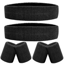 6 Piece Sweatband Set 4 Wristbands 2 Headbands Terry Cloth Workout