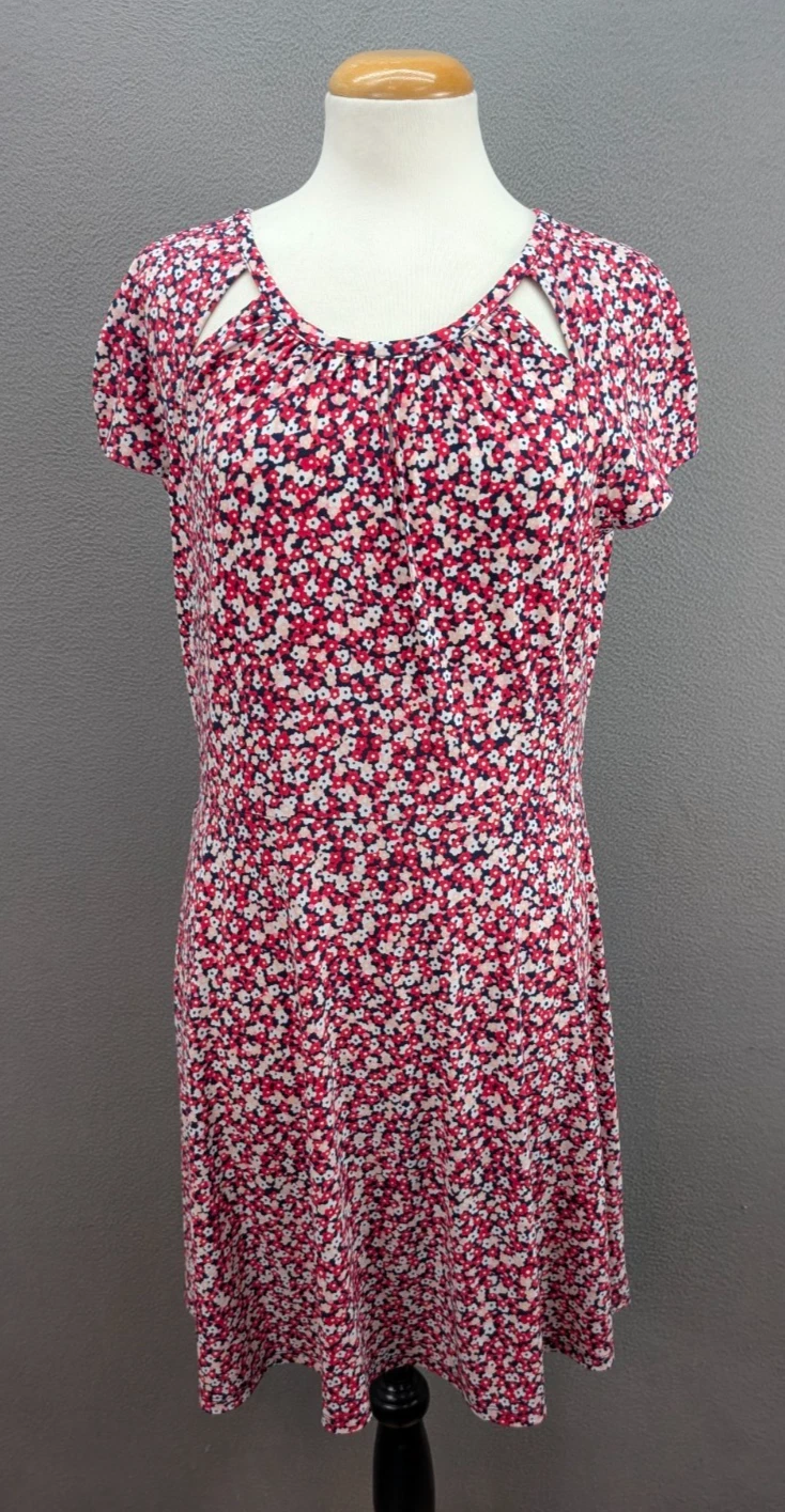 Abito donna Michael Kors grande multicolore ritaglio floreale cappuccio manica A Line nuovo con etichetta