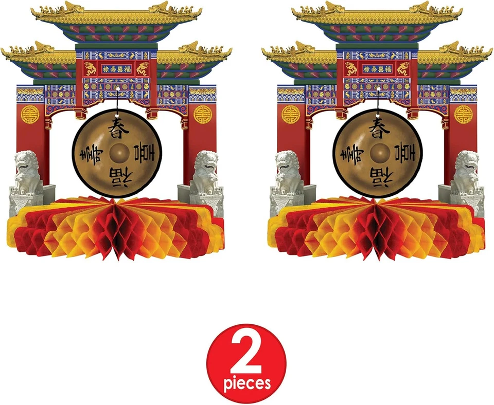 Beistle 2 Piece Chinese New Year Centerpieces Printed Paper Asian Gongs-Zen... Foto 3 de 4