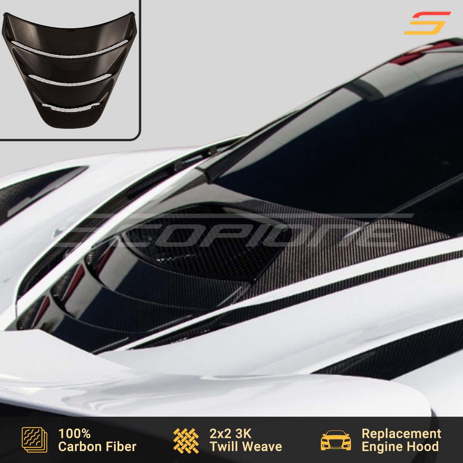 Scopione Carbon Fiber Rear Engine Cover Grille Deck Hood for McLaren 720S Coupe