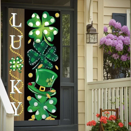 St Patricks Day Decorations Irish Shamrock Door Cover Saint Green - Picture 5 of 5