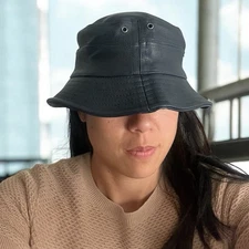 NWT City Hunter USA Navy Blue Bucket Hat Unisex Adult Size S/M Faux Leather