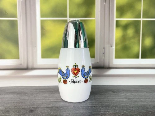 Vintage Blue Bird GEMCO Shaker Jar MCM 6 1/4" Tall Milk Glass Country Festival