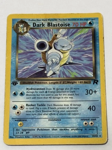 Pokémon Dark Blastoise 1st Edition Team Rocket Rare 70 HP 20/82 English Card