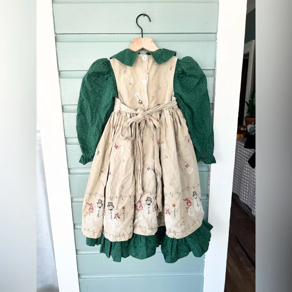 Vintage Daisy kingdom let it snow pinafore and dress winter holiday snowman 4T - Image 4 of 4