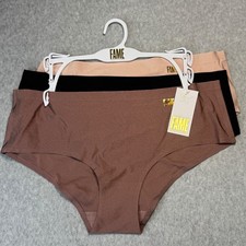 FAME Fredericks of Hollywood 3 Pack Seamless Hipster Panties Nude Black Large