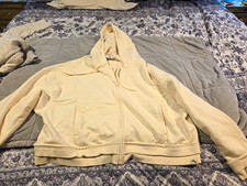 Women  s 2XL Beige Solid Full Zip Hooded Hoodie Sweatshirt w/ Pockets