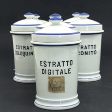 GINORI 1900 PORCELLANA 6 ANTICHI VASI DA FARMACIA CON ISCRIZIONI *PHARMACY JARS
