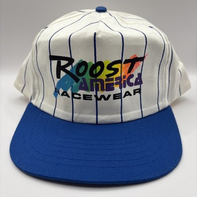 Vintage Roost America Race Wear Striped SnapBack Hat White & Blue