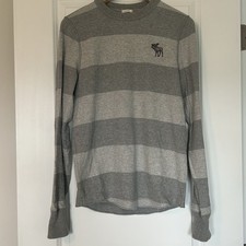 Abercrombie  Fitch Large Mens Cotton Muscle Sweater Sweatshirt Gray Stripes