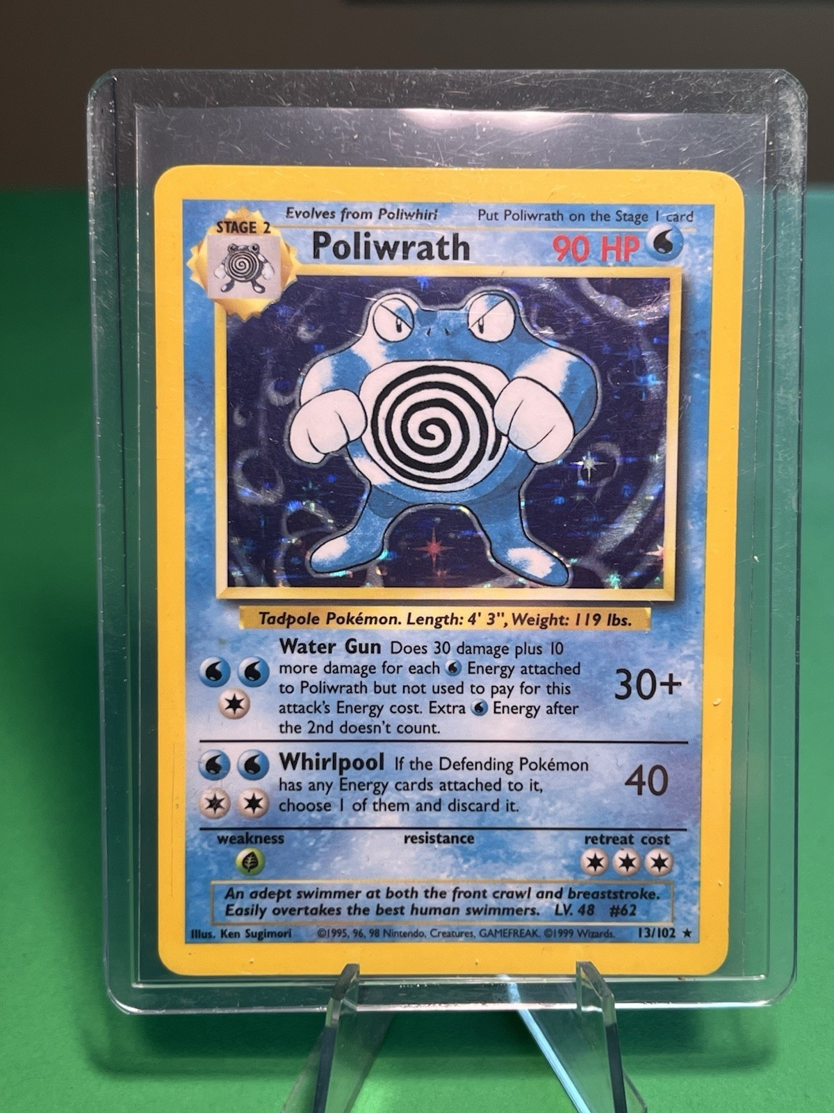 [MP] 1999 Pokemon Base Set Poliwrath Unlimited #13/102 Holo Rare - MP