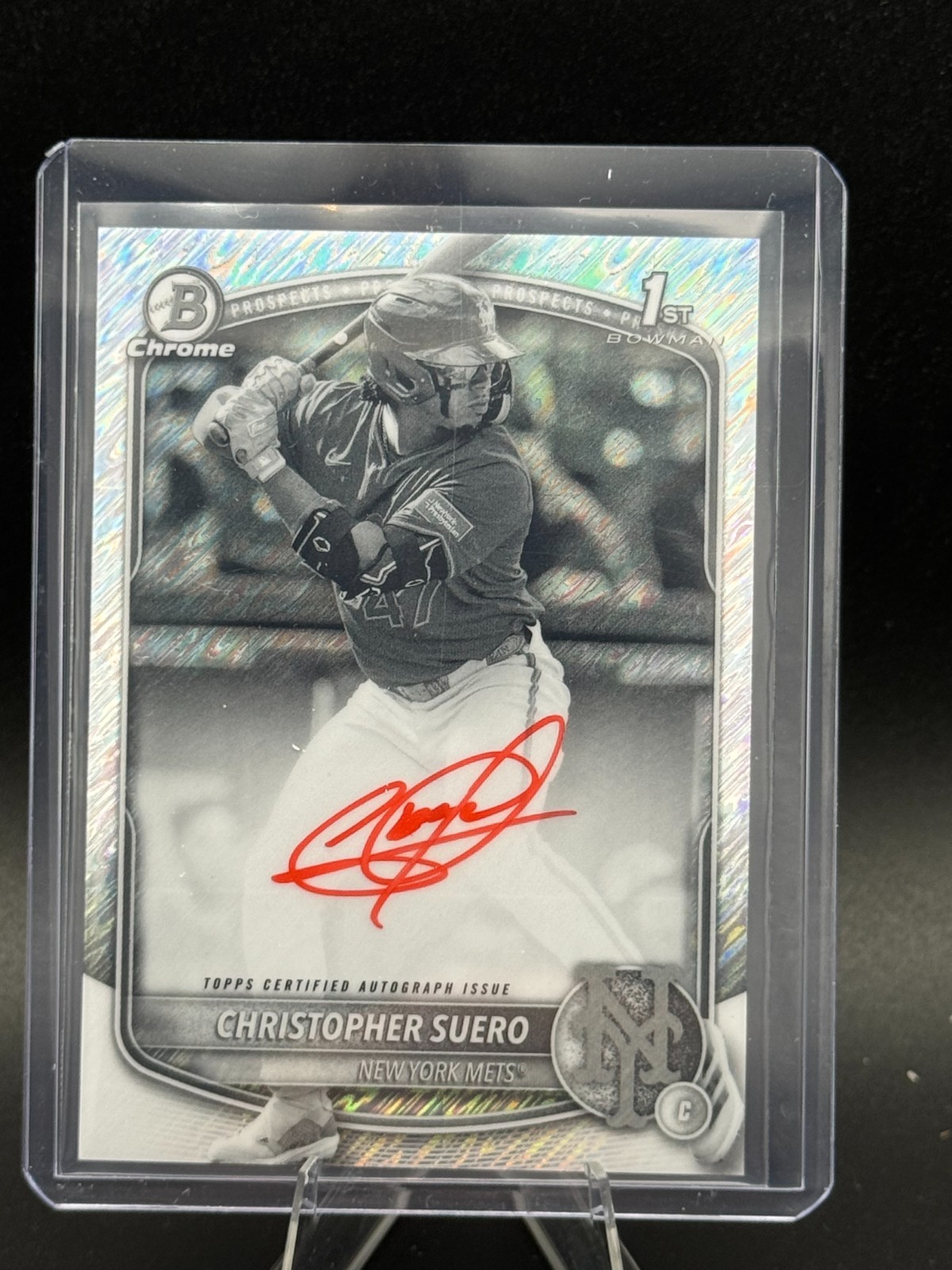 2025 1st Bowman Chrome Christopher Suero Black & White Shimmer Red Ink Auto SSP