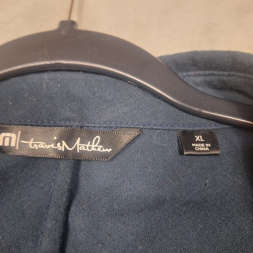 Travis Mathew Shirt Men XL Blue Striped Long Sleeve Golf button up casual pocket - Picture 3 of 8