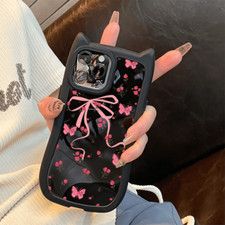 Cute Case For iPhone 15 14 13 12 11 Pro XR 7 Plus Cat's Ears Phone Case Bowknot