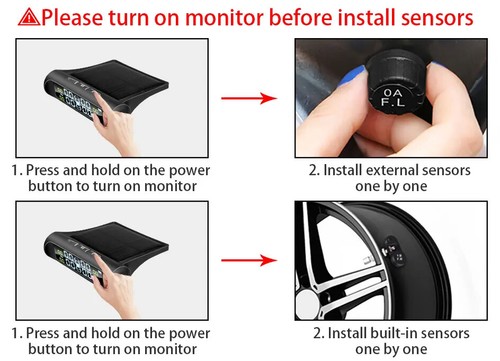 Solar Tire Pressure Car TPMS 4Wheel Sensor Monitoring System Security Alarm - Picture 11 of 14