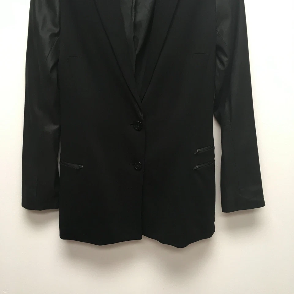 Chaqueta Blazer Theory Mujer Negra Cuero Cabra Mangas Largas Bolsillos Forrada 6 Foto 3 de 4