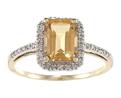 Ring 10 Karat Gelbgold Smaragdschliff Citrin und Diamant (1/5 TDW)
