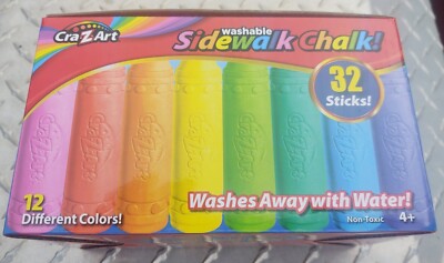 Cra-Z-Art Washable Sidewalk Chalk 32 Sticks 12 Assorted Colors Non-Toxic Kid Fun